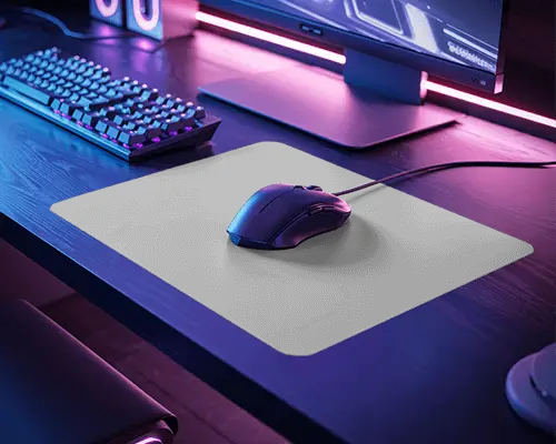 Neon Rgb Gaming Pad Mockup With Wired Mouse And Dark Desk Setup