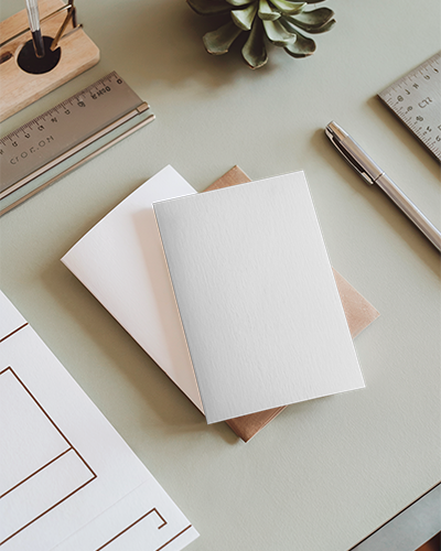 Architect Desk Greeting Card Mockup On Matte Surface With Stationery Rulers Succulent And Envelope Clean Creative Layout
