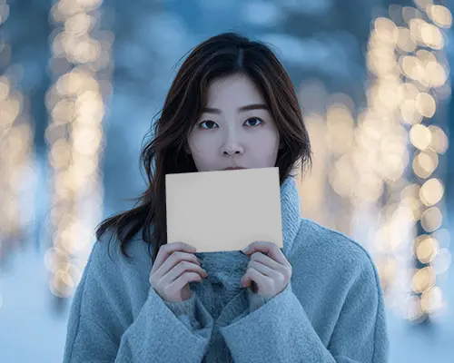 Winter Greeting Card Mockup Cozy Outdoor Scene With Soft Lights And Snow