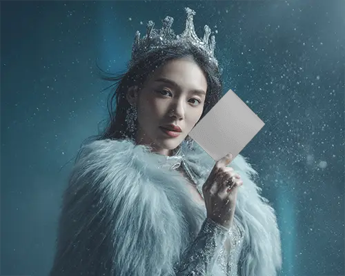 Winter Queen Greeting Card Mockup Elegant Icy Aesthetic With Crown And Snow