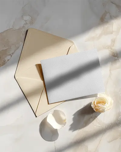 Elegant Greeting Card Mockup Neutral Envelope On Marble With Soft Light