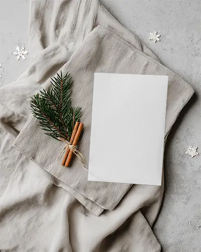 Holiday Greeting Card Mockup Nordic Style With Natural Elements And Linen