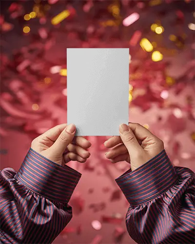 Person Holding Blank Card Mockup With Background Perfect For New Year And Event Promotions