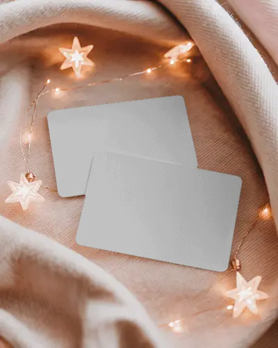 Christmas Greeting Card Mockup Cozy Holiday Scene With Twinkling Star Lights