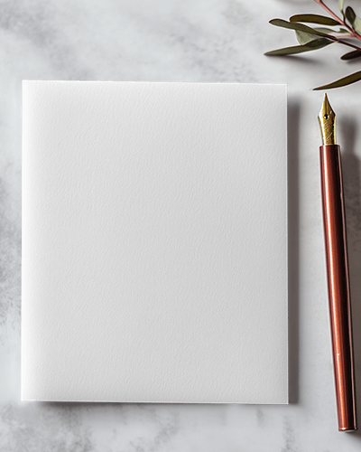 Elegant Greeting Card Mockup Classic White Card On Marble Surface With Luxury Fountain Pen