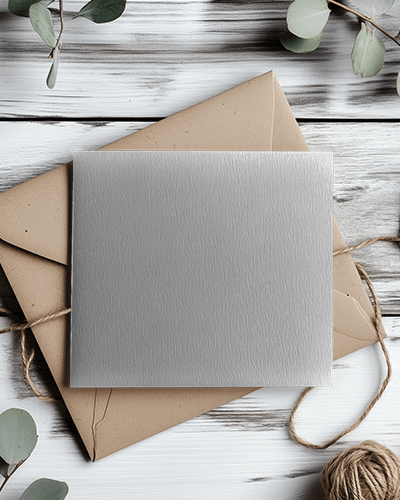 Rustic Greeting Card Mockup On Wooden Table With Craft Envelope Twine And Eucalyptus Leaves Flatlay