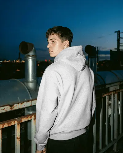 Urban Streetwear Hoodie Mockup For Men Nighttime Outdoor Fashion Apparel Presentation