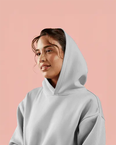 Minimalist Female Hoodie Mockup With Soft Pink Background And Natural Expressive Look