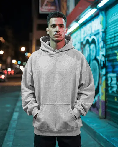 Urban Style Relaxed Fit Men Hoodie Mockup Front Pocket Streetwear Fashion