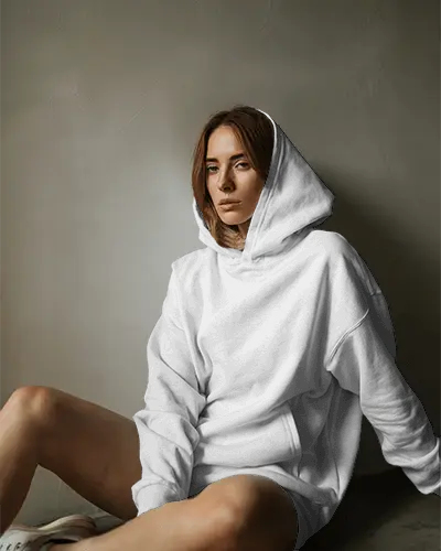 Womens Comfortable Relaxed Fit Hoodie Mockup Pocket Casual Streetwear Style Apparel