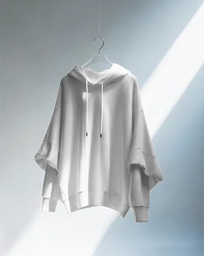 Hanging Hoodie Mockup Under Spotlight Dramatic Light Beam Minimal Studio Product Display
