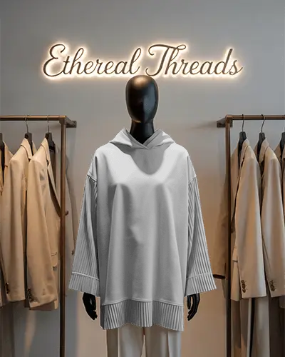 Luxury Boutique Hoodie Mockup On Mannequin With Clothing Rack And Glow Sign Display