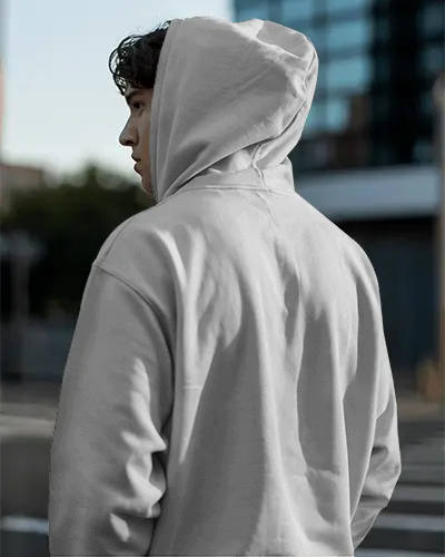 Trendy Men Hoodie Back View Mockup With Hood Up For Casual Street Style Designs