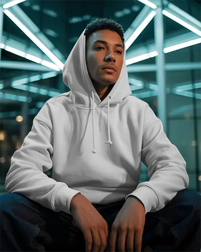 Stylish Relaxed Fit Hoodie Apparel Mockup With Contemporary Glowing Lighting