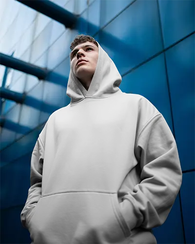 Trendy Modern Hoodie Mockup With Structured Hood And Relaxed Sleeves For Men