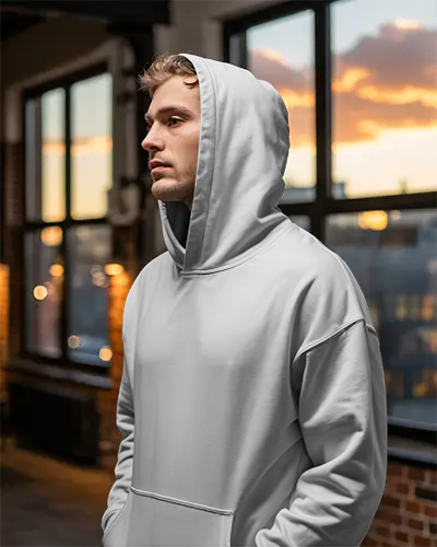 Urban Streetwear Hoodie Mockup With Hood Up Mens Casual Sweatshirt Design Template