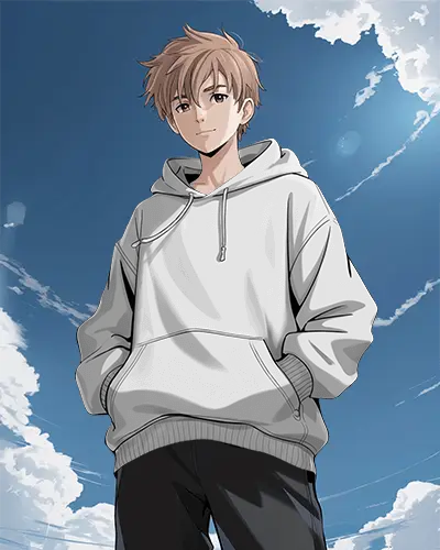 Anime Hoodie Mockup Male Model Standing Under Blue Sky In Relaxed Casual Style