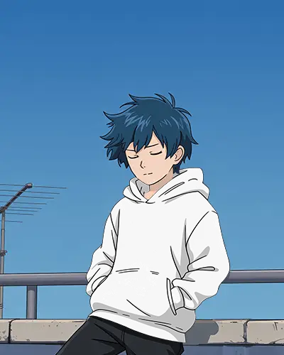 Rooftop Anime Hoodie Mockup Boy Relaxing In Bright Clear Sky Setting