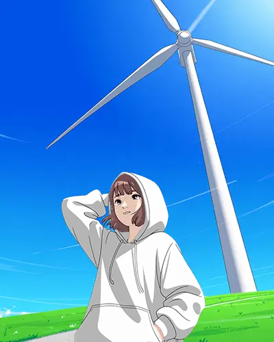 Sunny Field Anime Hoodie Mockup Girl Standing By Tall Wind Turbine
