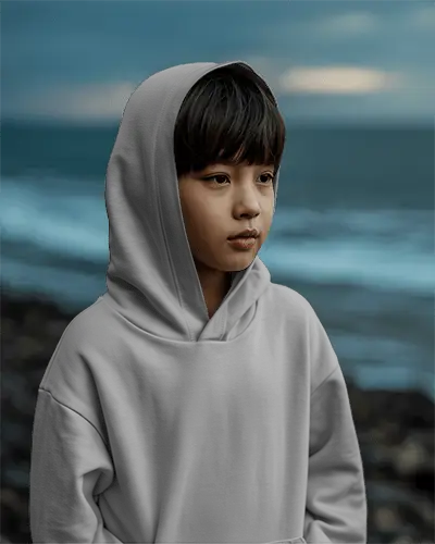 Young Child Wearing Comfortable Hoodie Mockup Urban Style Fashion For Kids Outdoor Casual