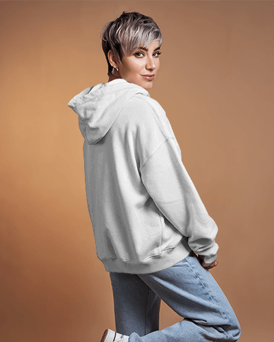 Taupe Hoodie Mockup Short Haired Female Model Casual Look With Minimalist Back Print