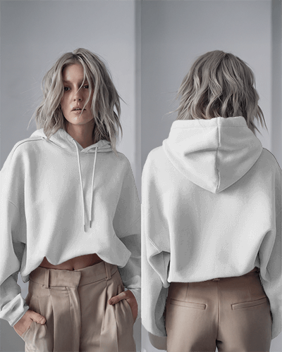 Oversized Hoodie Mockup Wavy Haired Female Model In Chic Brown Tones With Vintage Inspired Graphic Elements