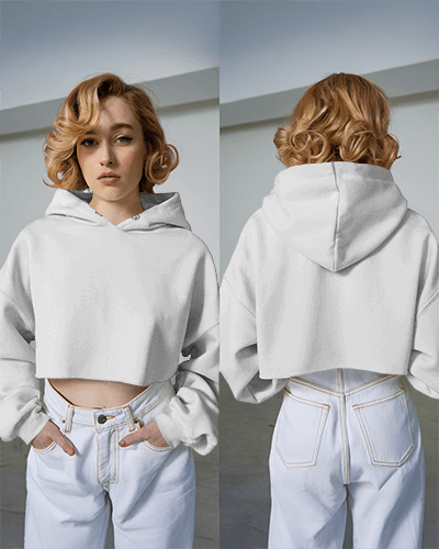 Trendy Japanese Themed Hoodie Mockup Female Model Front And Back Design Bold Graphics