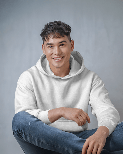 Premium Casual Hoodie Mockup Light Blue Color Streetwear Inspiration Male Model