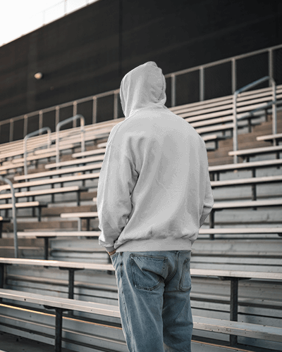 Outdoor Stadium Hoodie Mockup Male Model Wearing Green Hoodie In Urban Setting