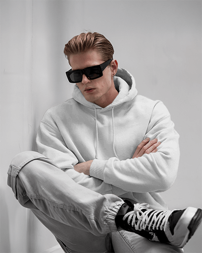 Urban Fashion Hoodie Mockup Male Model In Trendy Outfit With Sunglasses