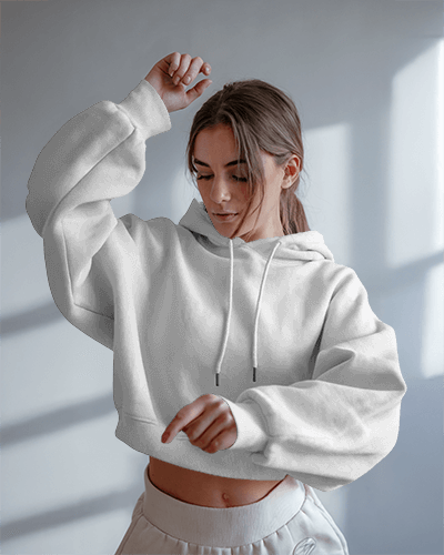 Retro Anime Hoodie Mockup Woman Wearing Modern Streetwear With Vintage Style Print