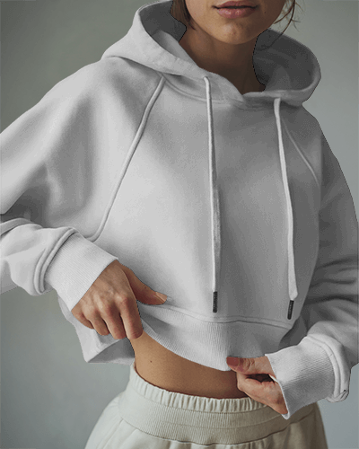 Casual Athleisure Hoodie Mockup Woman In Cropped Sweatshirt And Comfy Joggers
