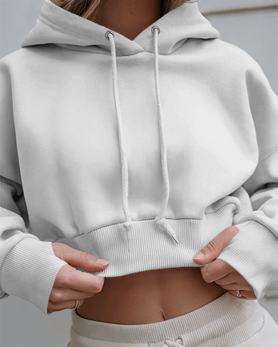 Trendy Crop Top Hoodie Mockup Woman With Graphic Artwork Casual Style