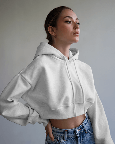 Cropped Sleeve Pink Hoodie Mockup Female Model Halloween Ghosts