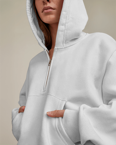 Trendy Anime Graphic On Purple Hoodie Mockup Female Model With Comfortable Casual Street Style