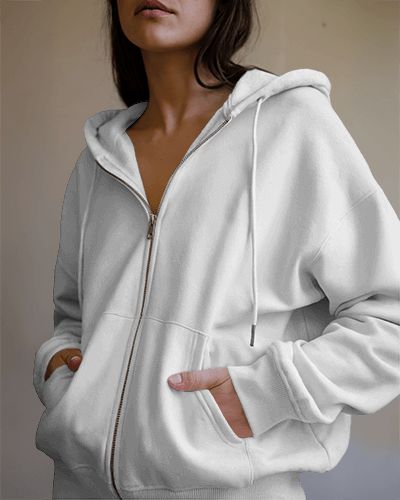 Pastel Blue Hoodie Mockup Female Model Presenting Unique Slogan Graphic Comfortable Casual Wea