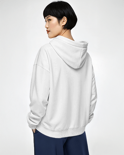 Pastel Purple Hoodie Mockup Female Model With Fun Ghost Artwork Comfortable Streetwear Look