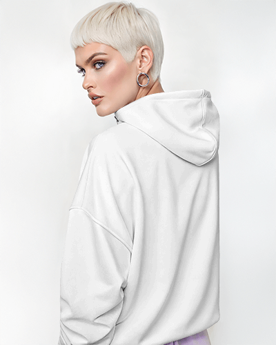 Vibrant Mug Art On Charcoal Gray Hoodie Mockup Female Model Emphasizing Unique Graphic Casual Wear