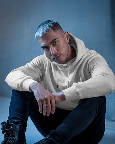 Vibrant Plant Graphic On Lime Hoodie Mockup Male Model Emphasizing Unique Casual Wear