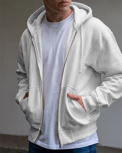 Casual Urban Zip Up Hoodie Mockup Male Model With Graphic Tee Underneath Street Style Vibe
