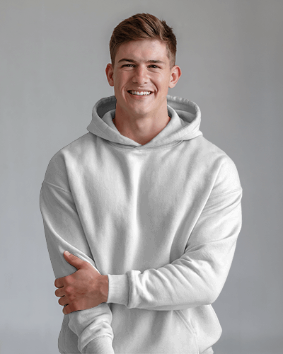 Happy Male Model Green Hoodie Mockup Promoting Reading As An Adventure Casual Attire