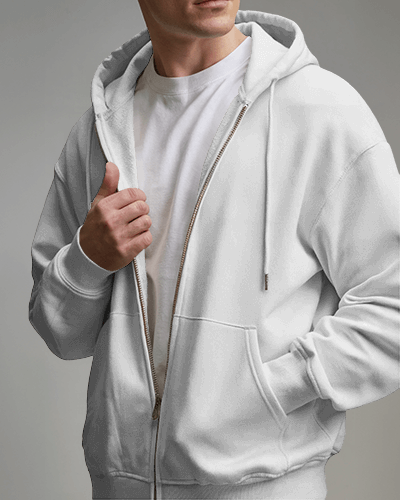 Trendy Zip Up Hoodie Mockup Male Model Showcasing Dynamic Logo Design Comfortable Fit Modern Look