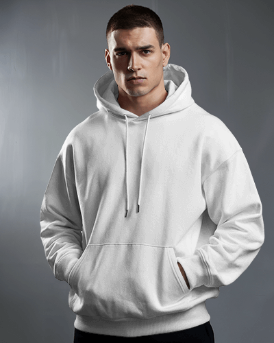 Cool Urban Rabbit Hoodie Mockup Male Under Cool Gray Background With Graphic Print