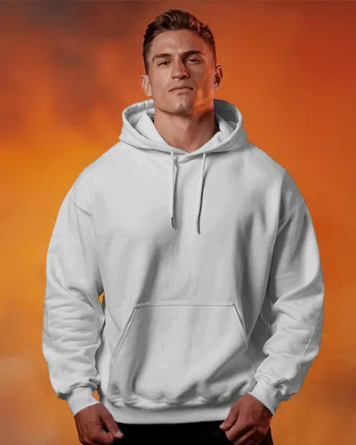 Dramatic Lighting Hoodie Mockup With Strong Male Model Posing In Front Of Smoky Sunset Toned Background