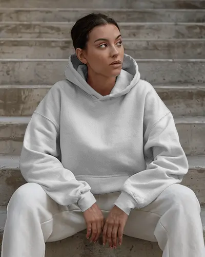 Outdoor Staircase Hoodie Mockup Comfort Wear Hoodie And Pants On Relaxed Model