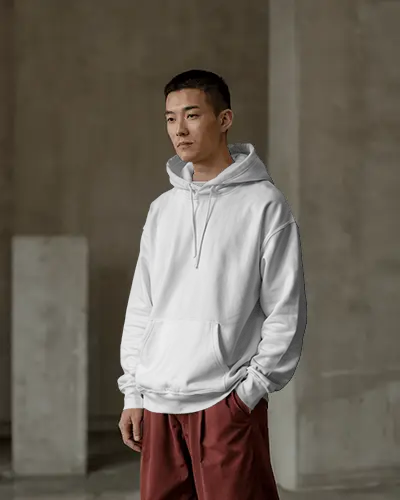 Clean Urban Aesthetic Hoodie Mockup Asian Model In Relaxed Fit Style