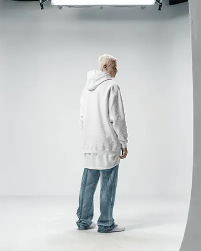 Monochrome Logo Hoodie Mockup Embossed Black Design On White Fabric Sleek And Branded Appeal 0498