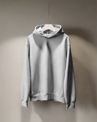 Front Facing Hoodie Mockup On Hanger Soft Shadow Interior Setup Ready For Design Showcase