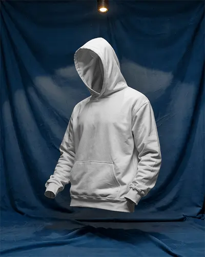 Distressed Denim Hoodie Mockup Male Model Against Chainlink Fence Gritty Urban Rebel Style