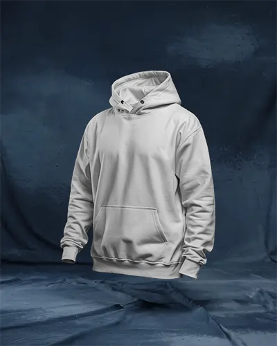 Bold Red Hoodie Mockup Floating Display Against Dark Textured Backdrop Streetwear Vibes